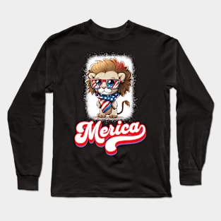 4th Of July Patriotic Lion Merica Long Sleeve T-Shirt